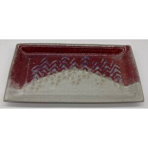 Bogan Pottery Handmade stoneware rectangular dish hand signed Red Cream